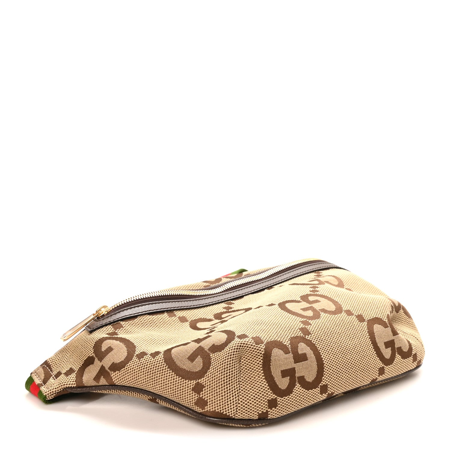 Gucci Monogram Jumbo GG Textured Dollar Calfskin Web Belt Bag Camel Ebony New Acero 4 of 10