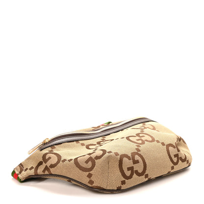 Gucci Monogram Jumbo GG Textured Dollar Calfskin Web Belt Bag Camel Ebony New Acero 4 of 10