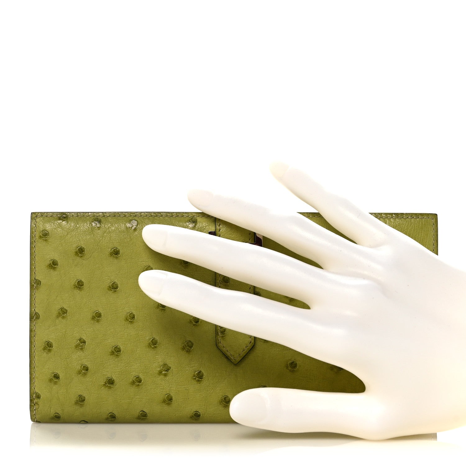 Hermes Ostrich Bearn Gusset Wallet Vert Anis 2 of 12