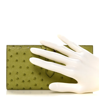 Hermes Ostrich Bearn Gusset Wallet Vert Anis 2 of 12
