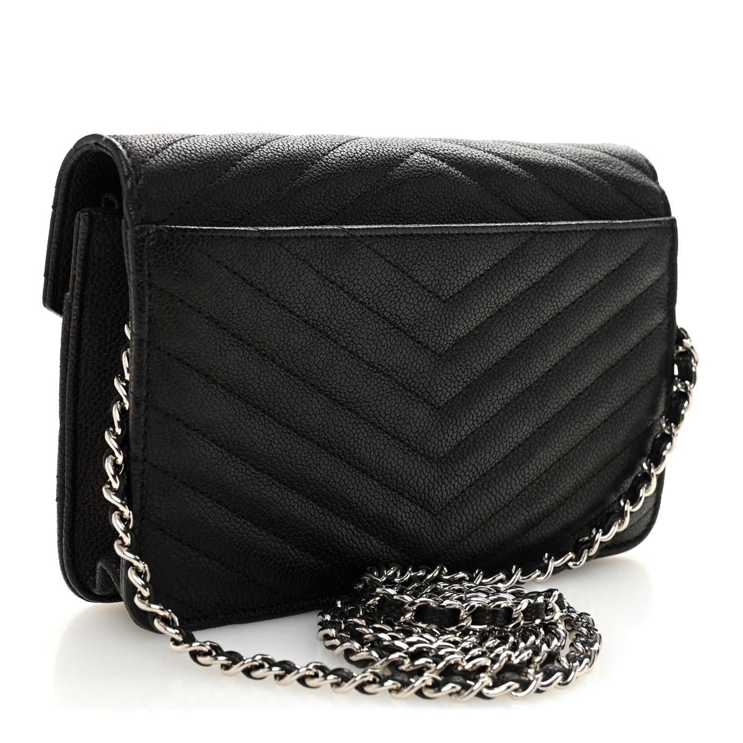 Chanel Goatskin Chevron Quilted Statement Wallet On Chain WOC Black 3 of 11