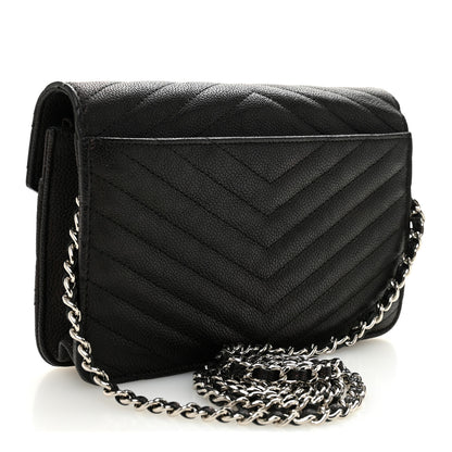 Chanel Goatskin Chevron Quilted Statement Wallet On Chain WOC Black 3 of 11