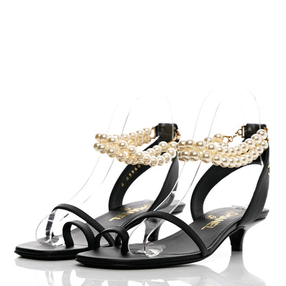 Chanel Calfskin Pearl Sandals 35 Black 3 of 11