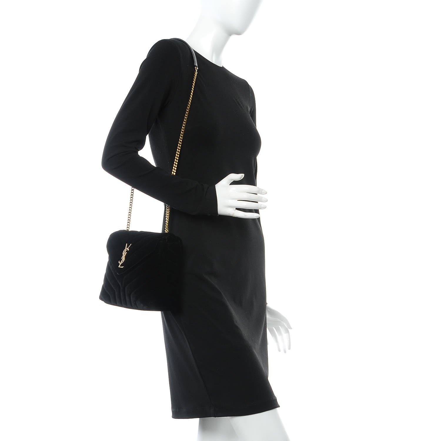 Saint Laurent Velvet Y Quilted Monogram Small Loulou Chain Satchel Black 2 of 9