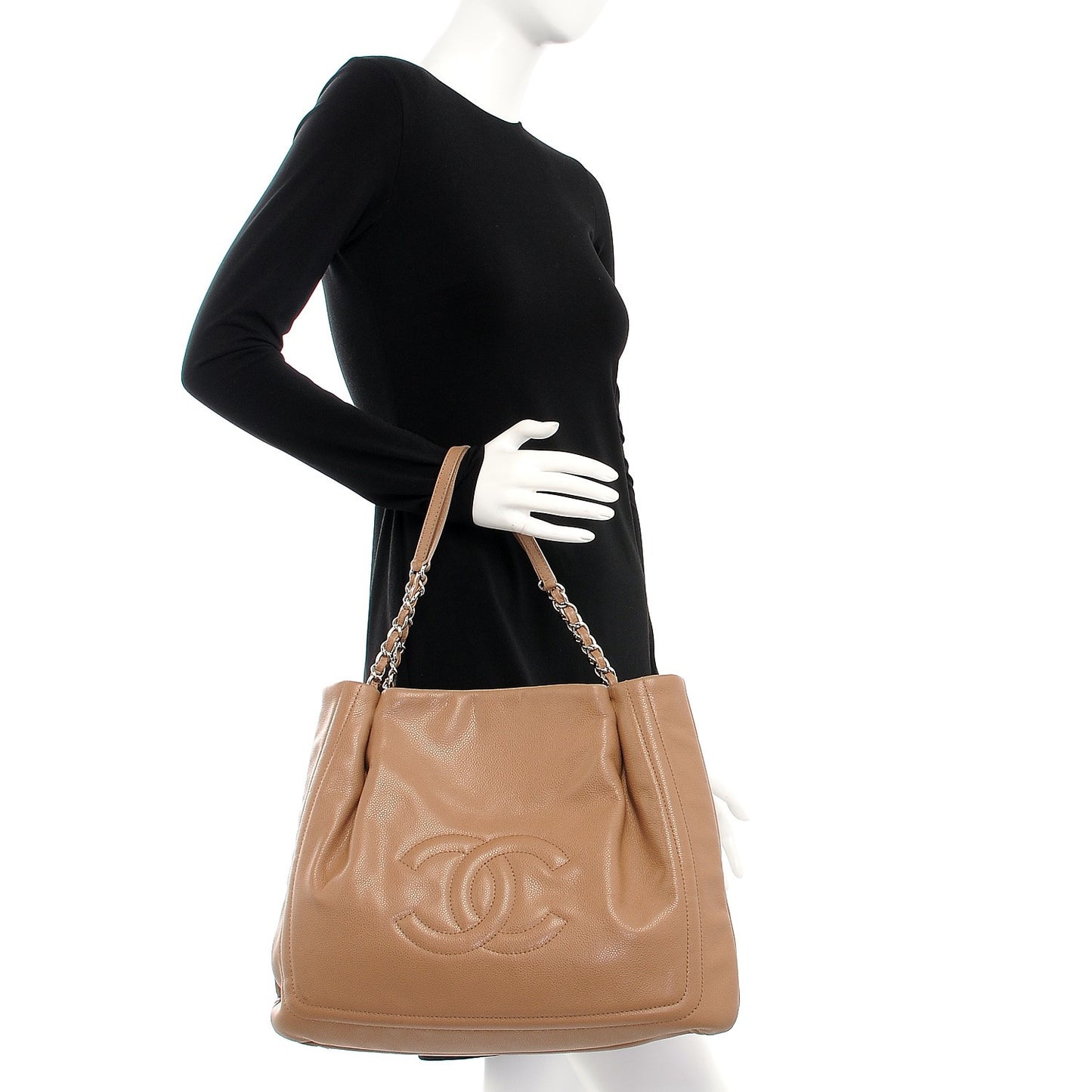 Caviar CC Timeless Shoulder Bag Dark Beige