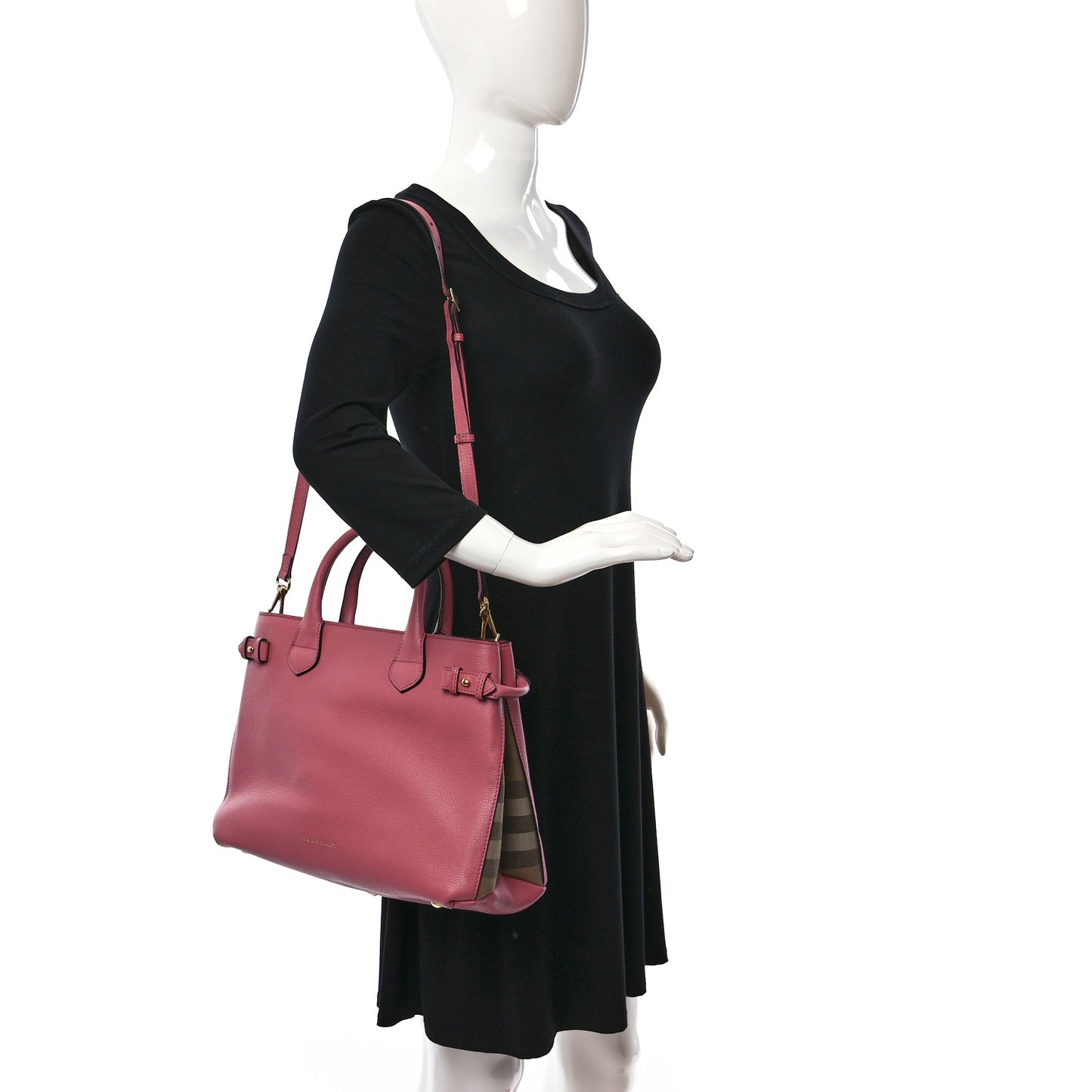 Grainy Calfskin House Check Medium Banner Tote Mauve Pink