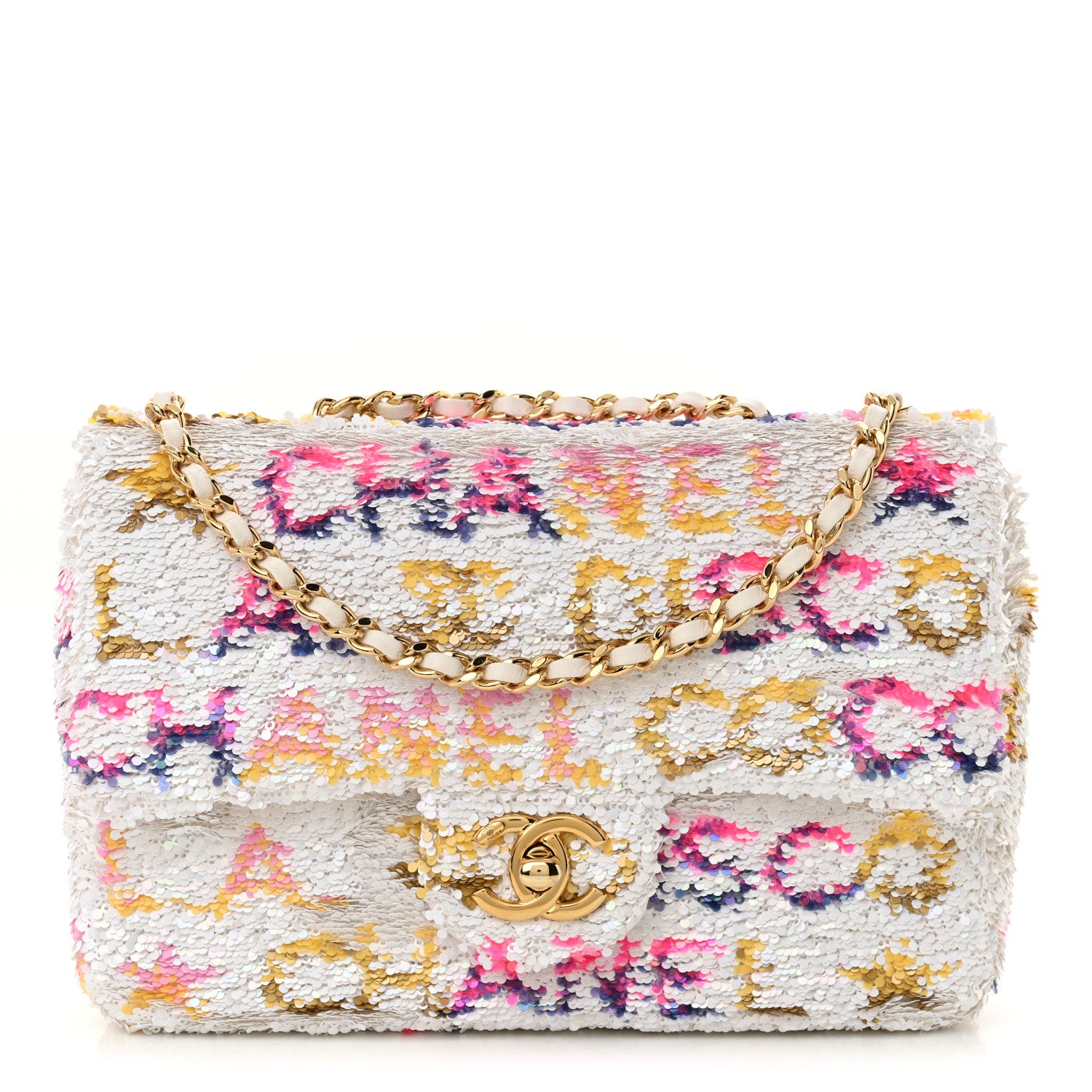 Chanel Sequin Logo Mini Rectangular Flap White Multicolor 1 of 11