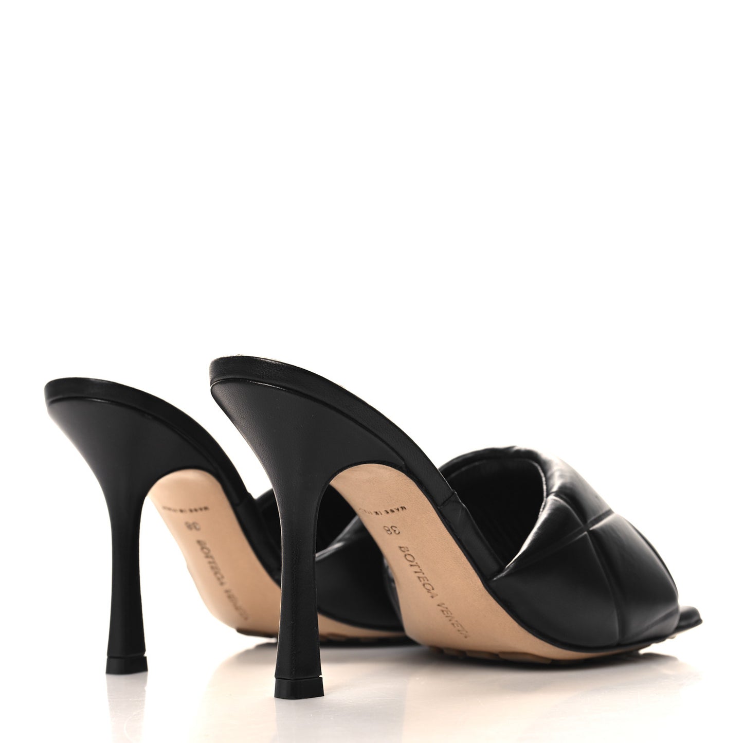 Nappa Quilted Rubber Lido Mule Sandals 38 Black
