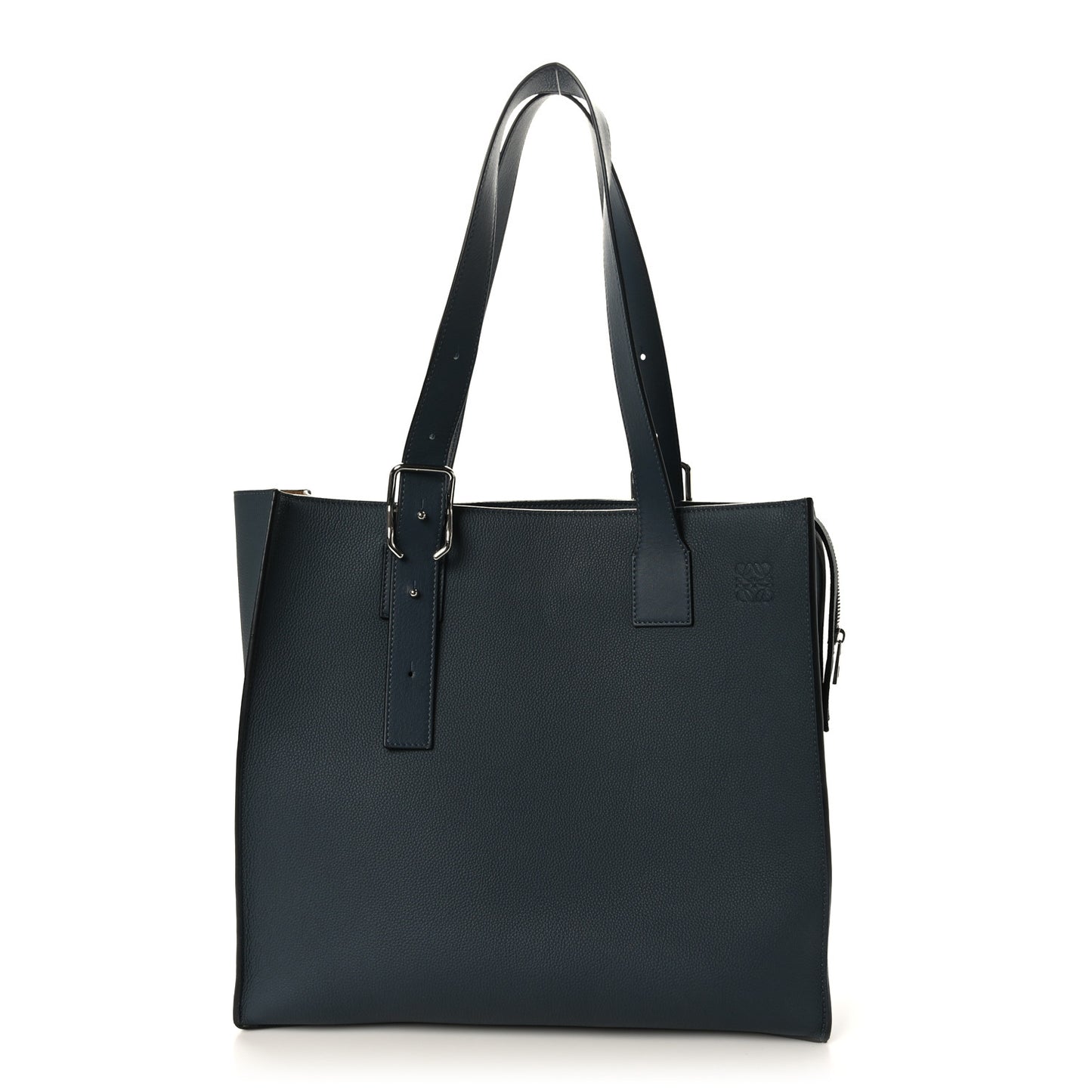 Soft Grained Calfskin Buckle Zip Tote Blue