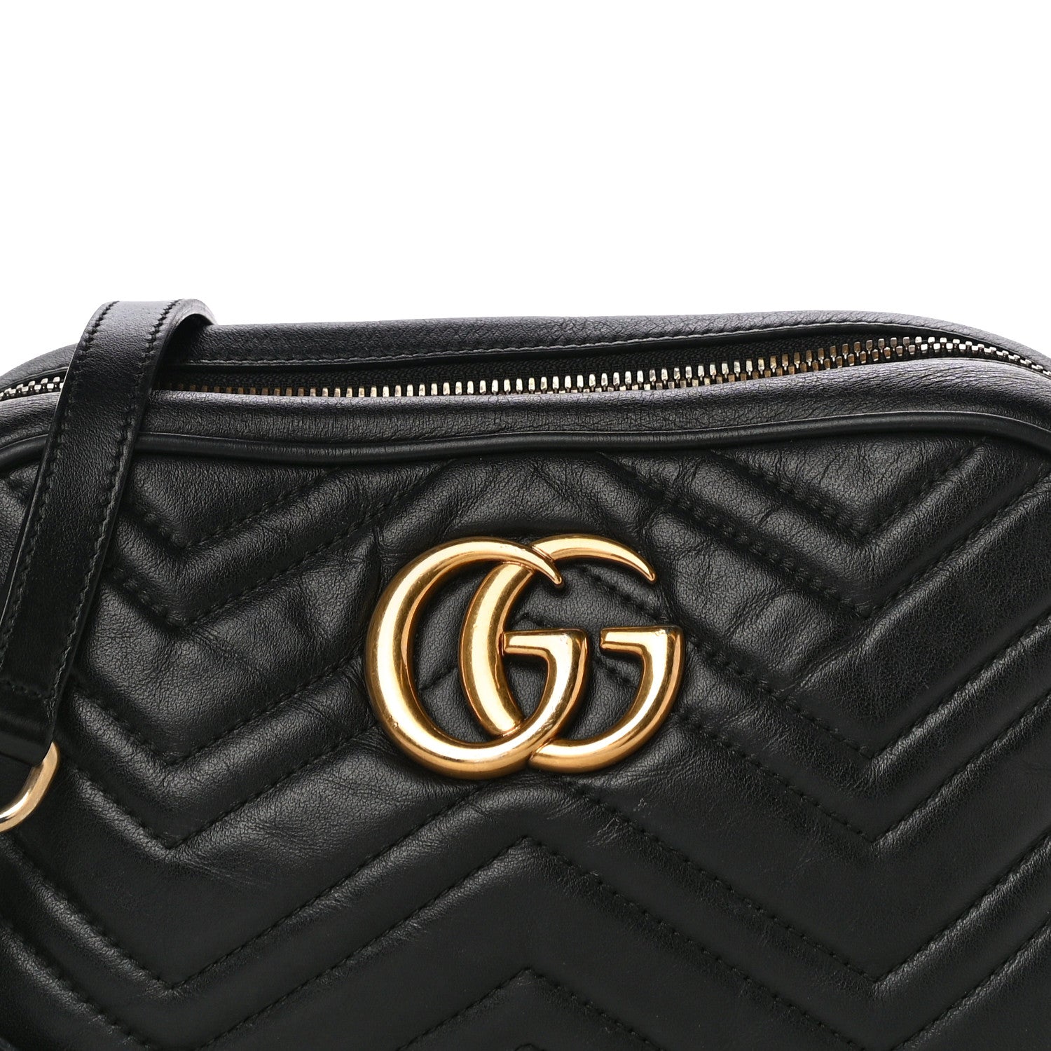 Gucci Calfskin Matelasse Small GG Marmont Chain Shoulder Bag Black 9 of 16