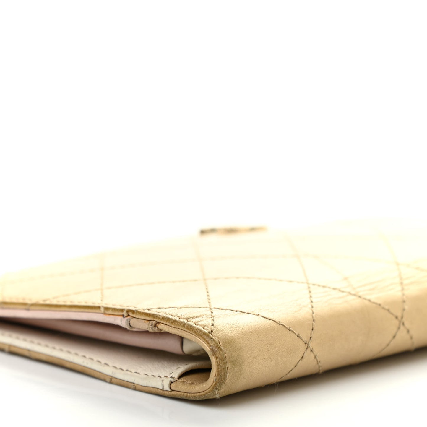 Metallic Calfskin Diamond Stitched Yen Wallet Gold