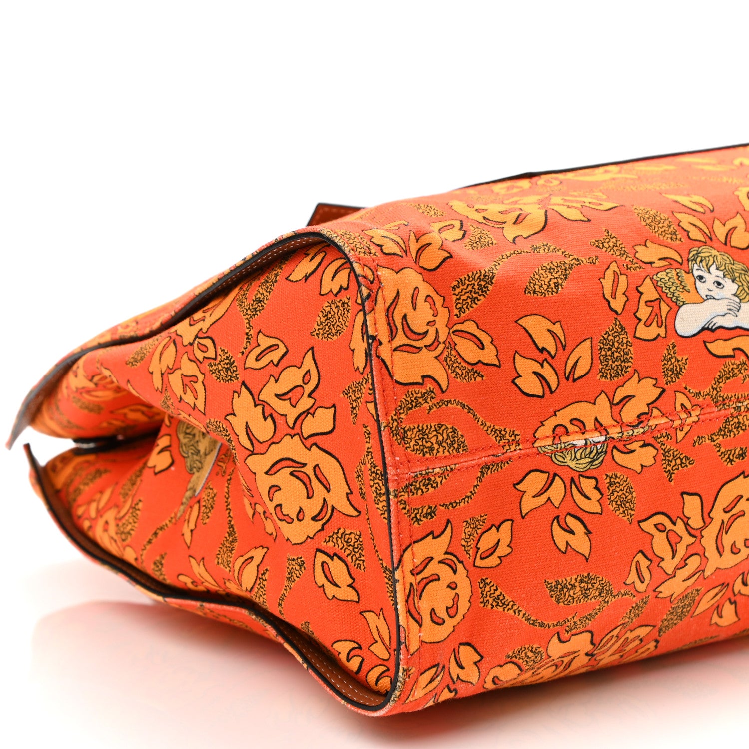 Loewe Canvas Calfskin Ibiza Floral Print Paulas Tote Orange 8 of 9