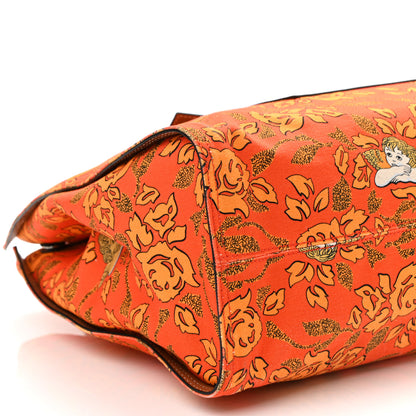 Loewe Canvas Calfskin Ibiza Floral Print Paulas Tote Orange 8 of 9