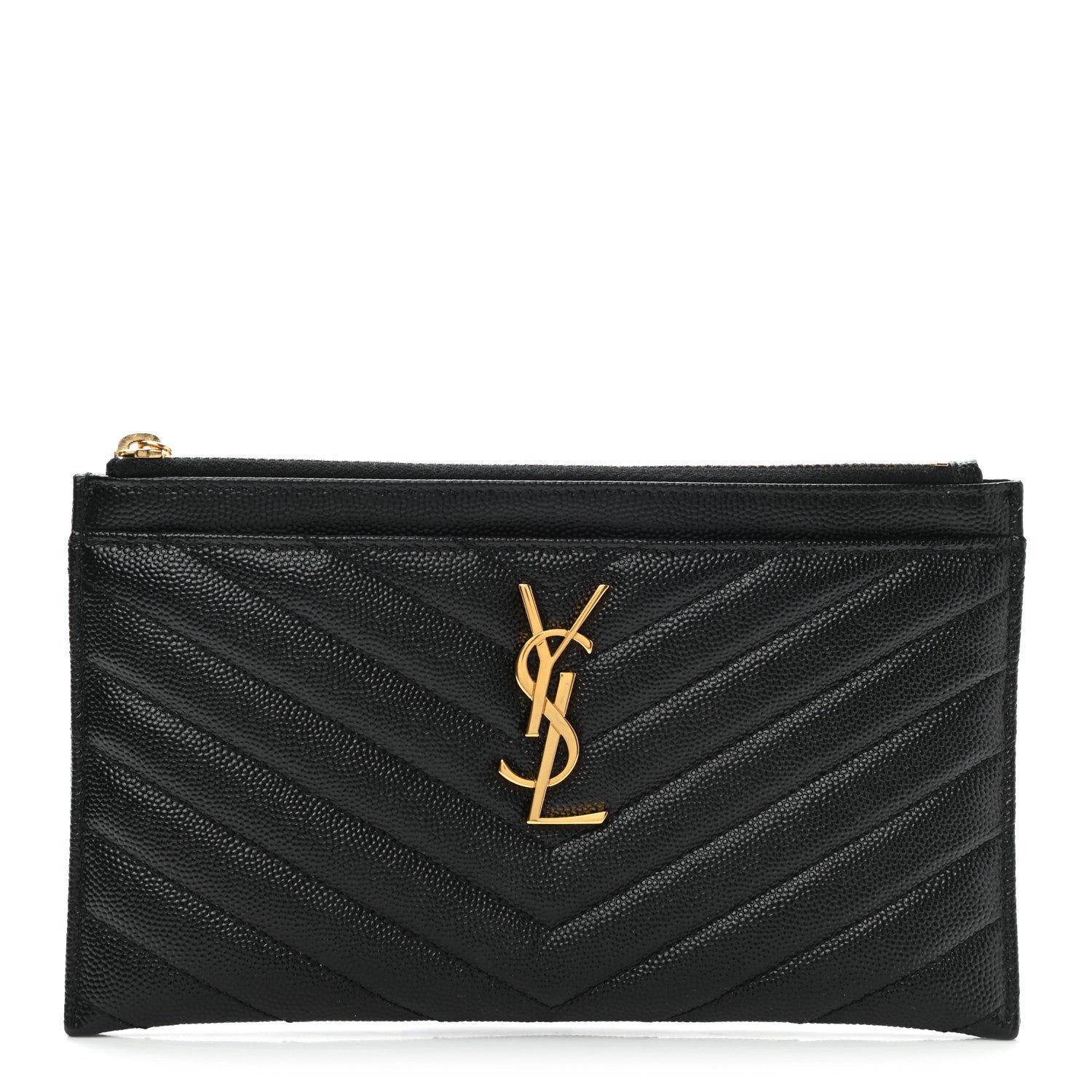 Saint Laurent Grain De Poudre Chevron Monogram Bill Pouch Black 1 of 9