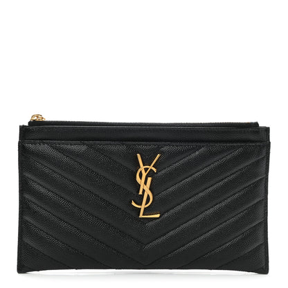 Saint Laurent Grain De Poudre Chevron Monogram Bill Pouch Black 1 of 9
