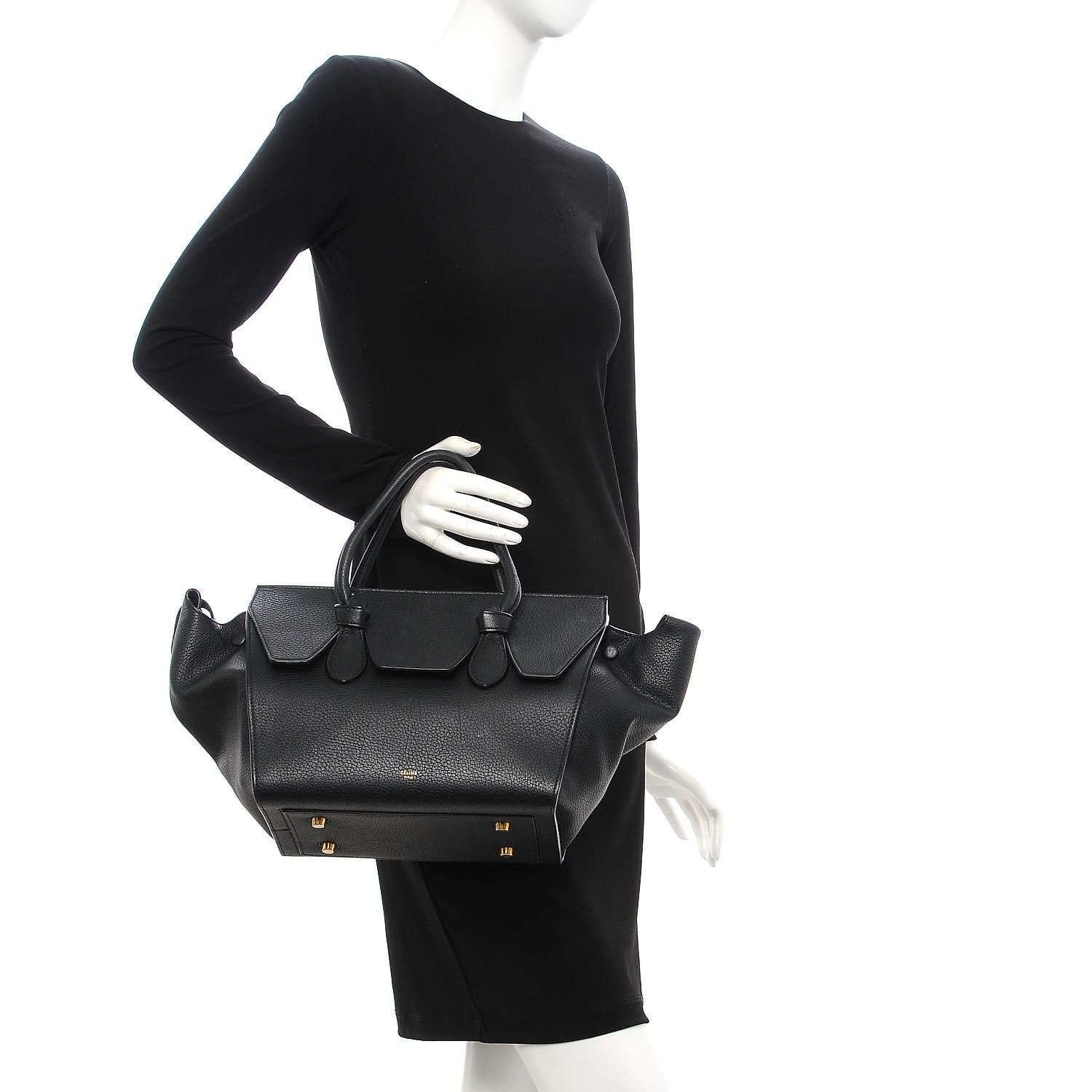 Celine Crisped Calfskin Mini Tie Knot Tote Black 2 of 9