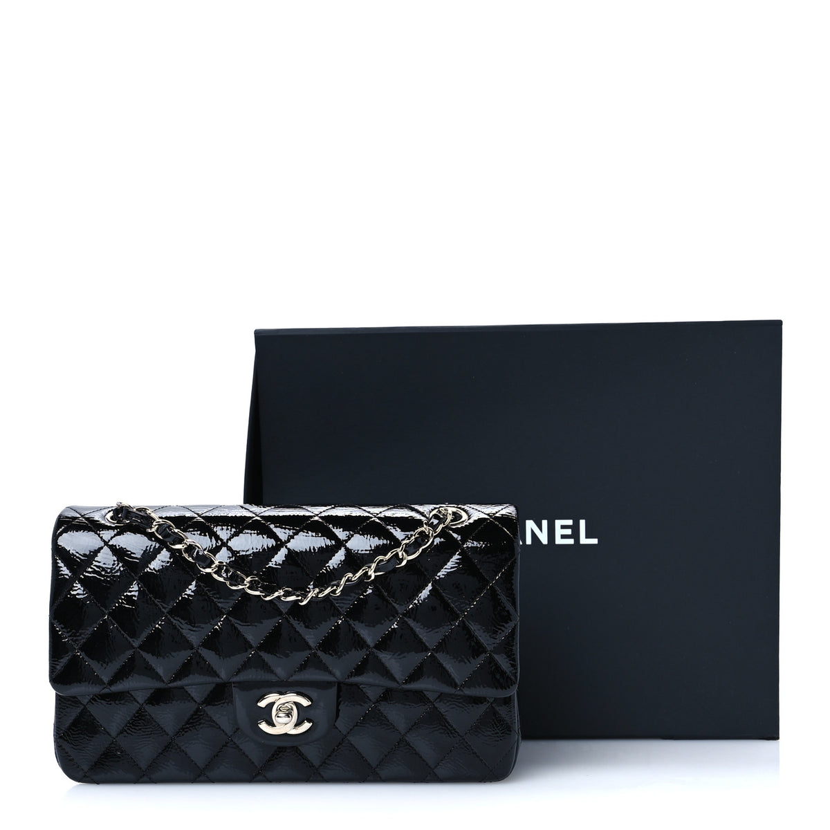 Chanel Distressed Patent Quilted Medium Double Flap Black 12 of 12