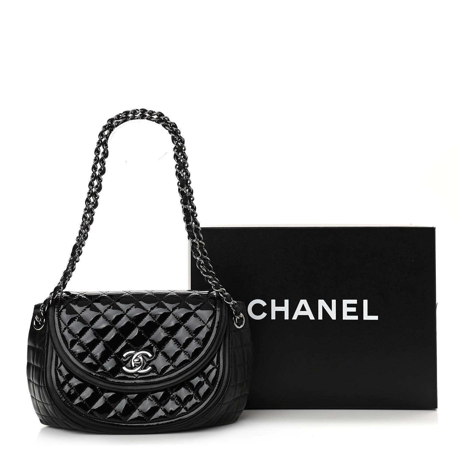 Chanel Lambskin Patent Classic Twist Crescent Flap Bag Black 12 of 12