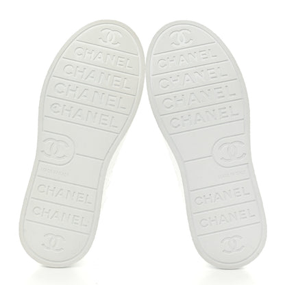 Chanel Crumpled Lambskin Patent Cap Toe CC Stitched Sneakers 35.5 White Black 6 of 10