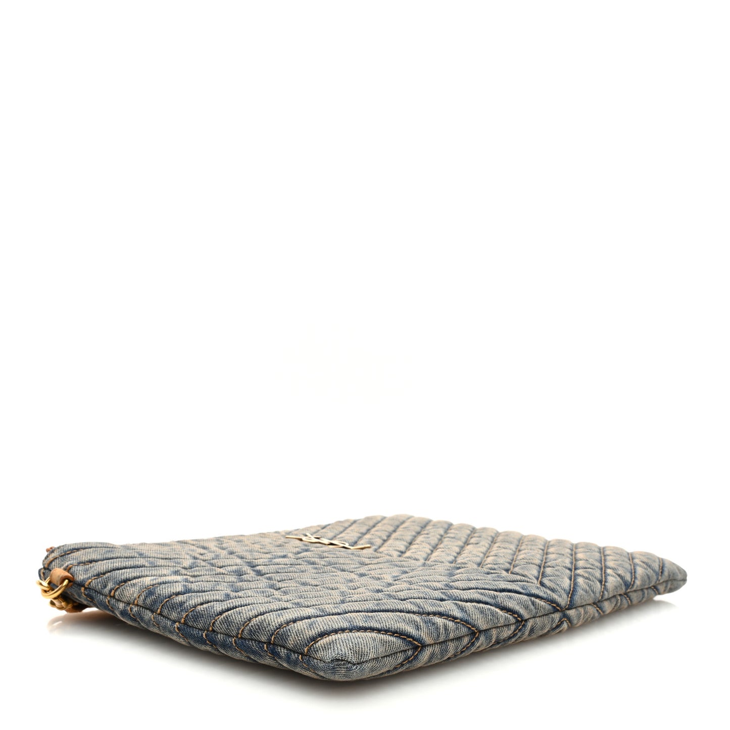 Denim Matelasse Chevron Monogram A5 Wristlet Blue