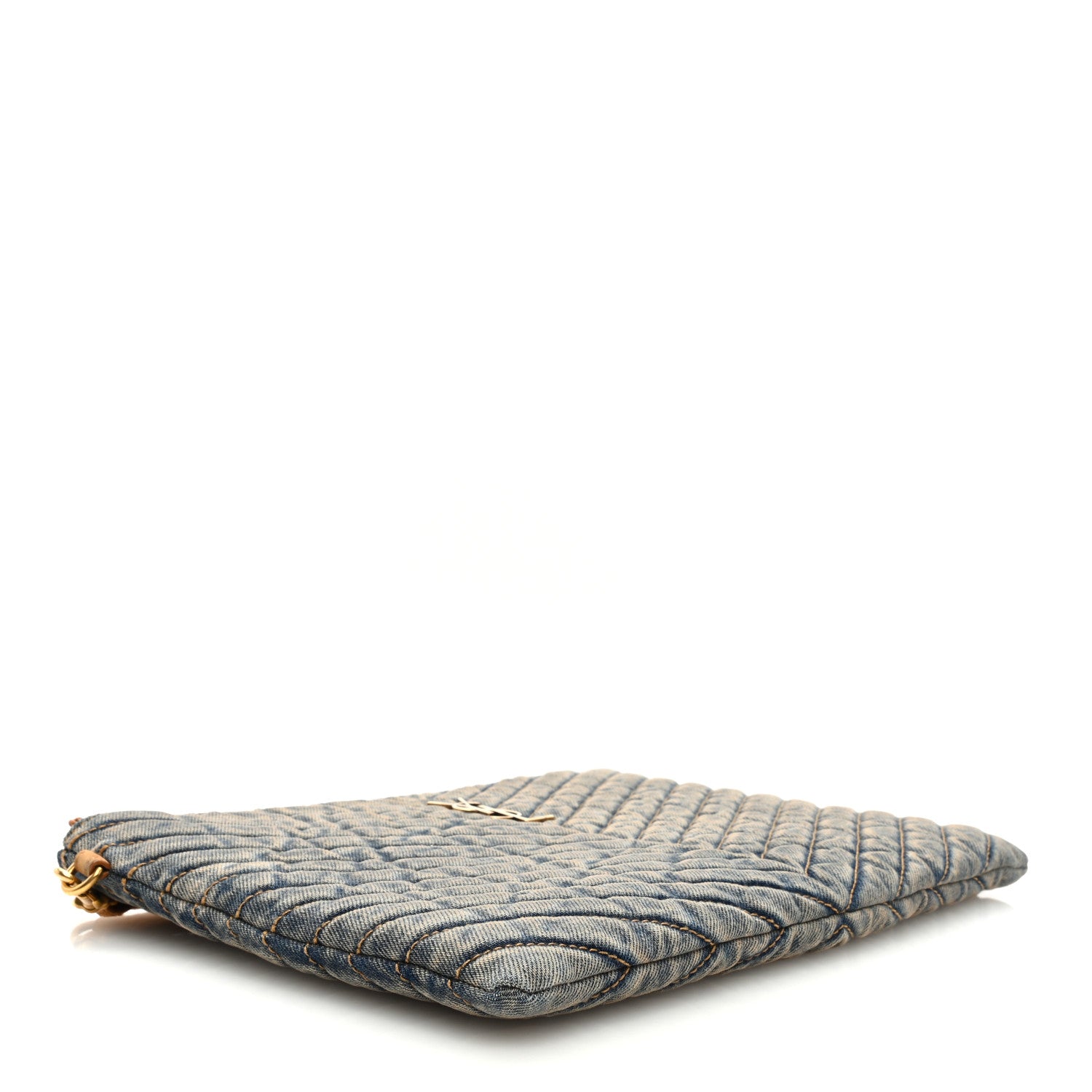 Saint Laurent Denim Matelasse Chevron Monogram A5 Wristlet Blue 4 of 6