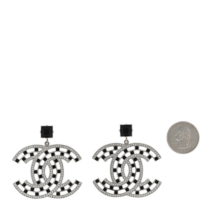 Chanel Baguette Crystal CC Drop Earrings Silver Black 2 of 5