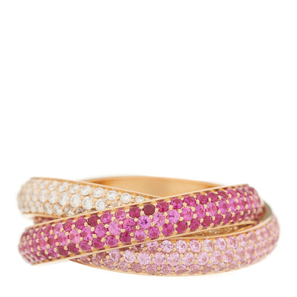 Cartier 18K Pink Gold Diamond Pink Sapphire Trinity Full Paved Ring 58 8.25 2 of 4