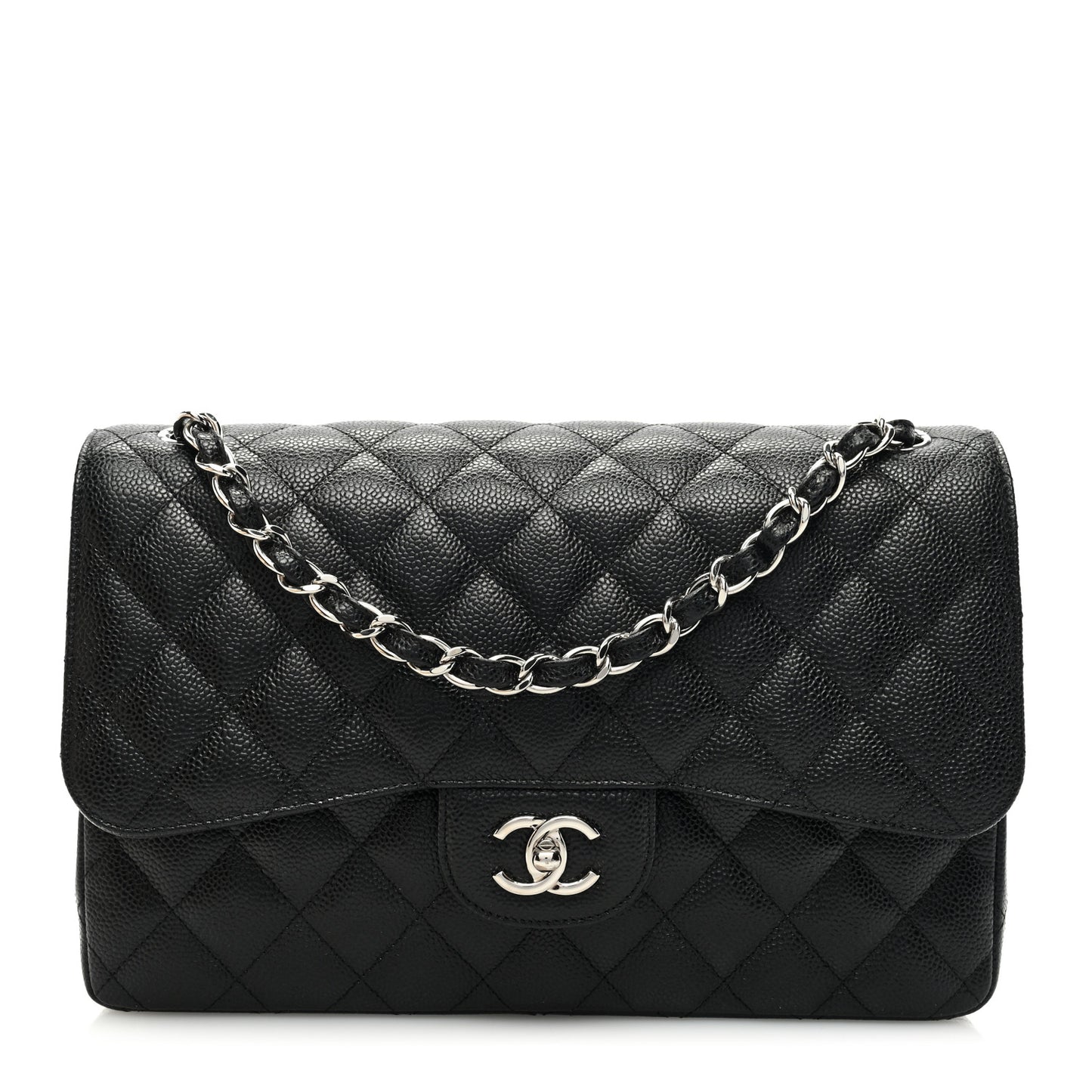 Caviar Quilted Jumbo Double Flap Black