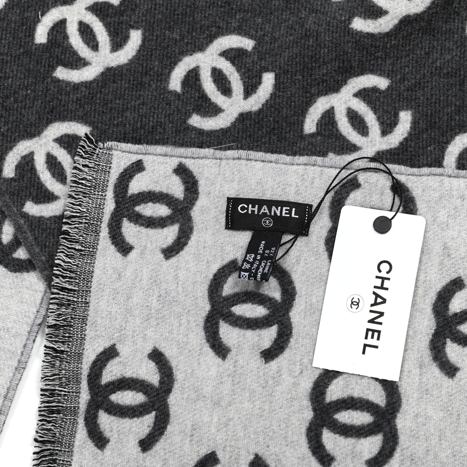 Chanel Wool Cashmere CC Scarf Grey 3 of 4