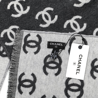 Chanel Wool Cashmere CC Scarf Grey 3 of 4