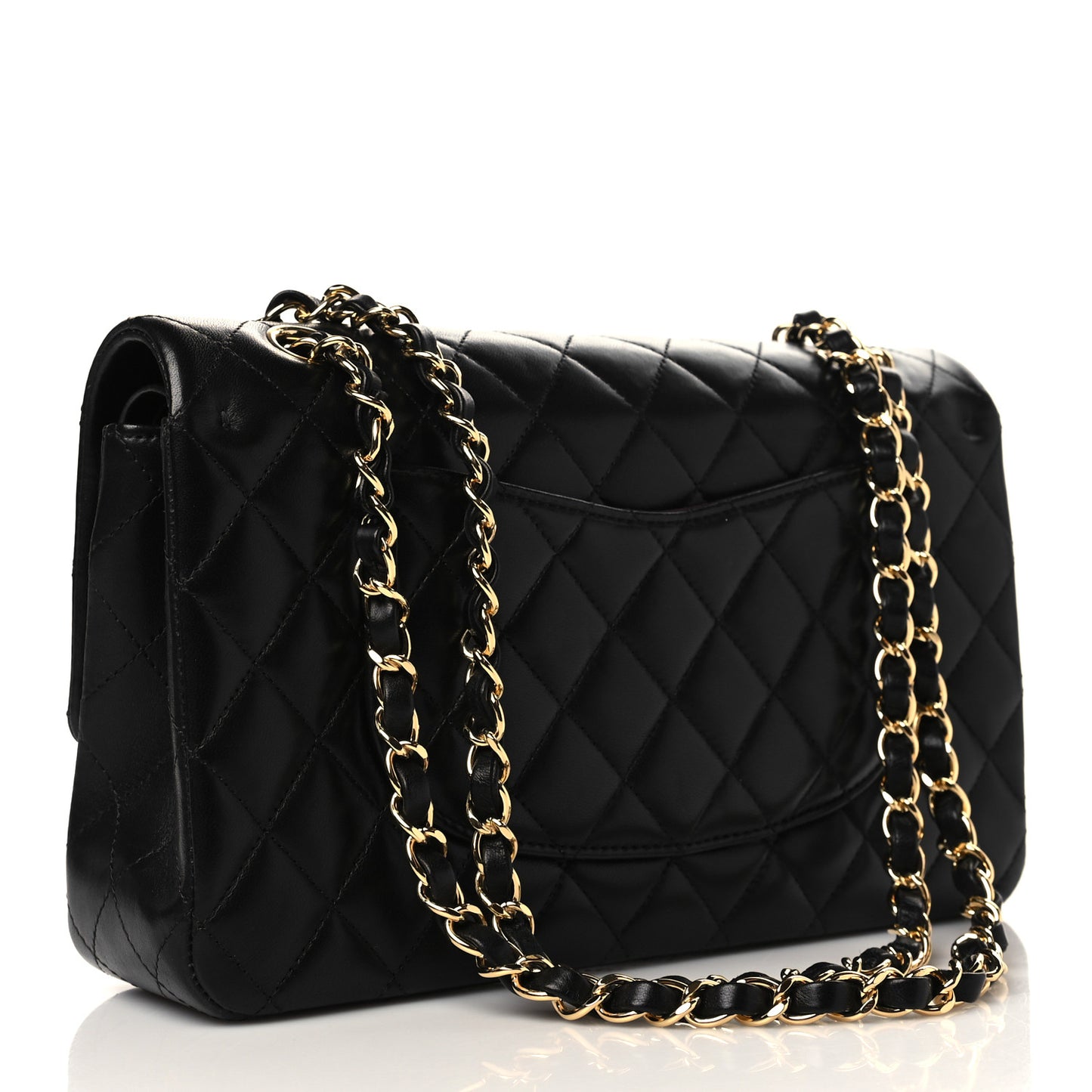 Lambskin Quilted Medium Double Flap Black
