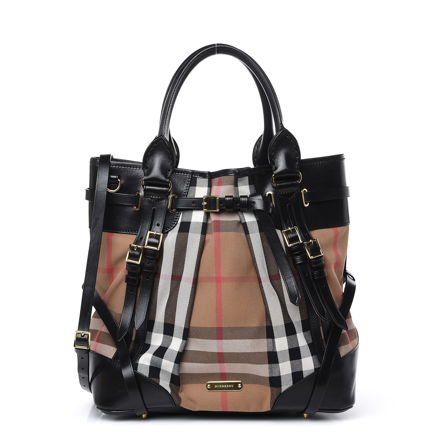 House Check Bridle Calfskin Medium Whipstitch Tote Black