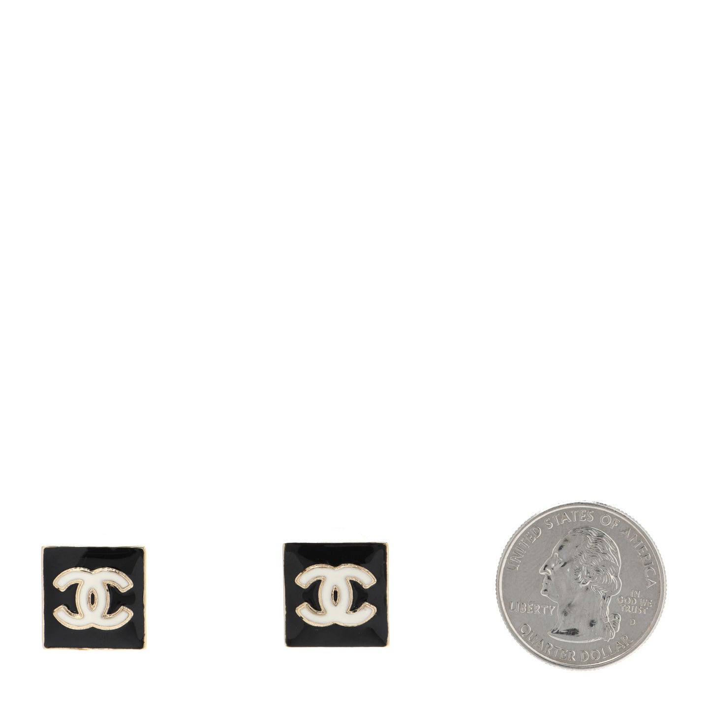 Metal Enamel CC Square Earrings Gold Black White