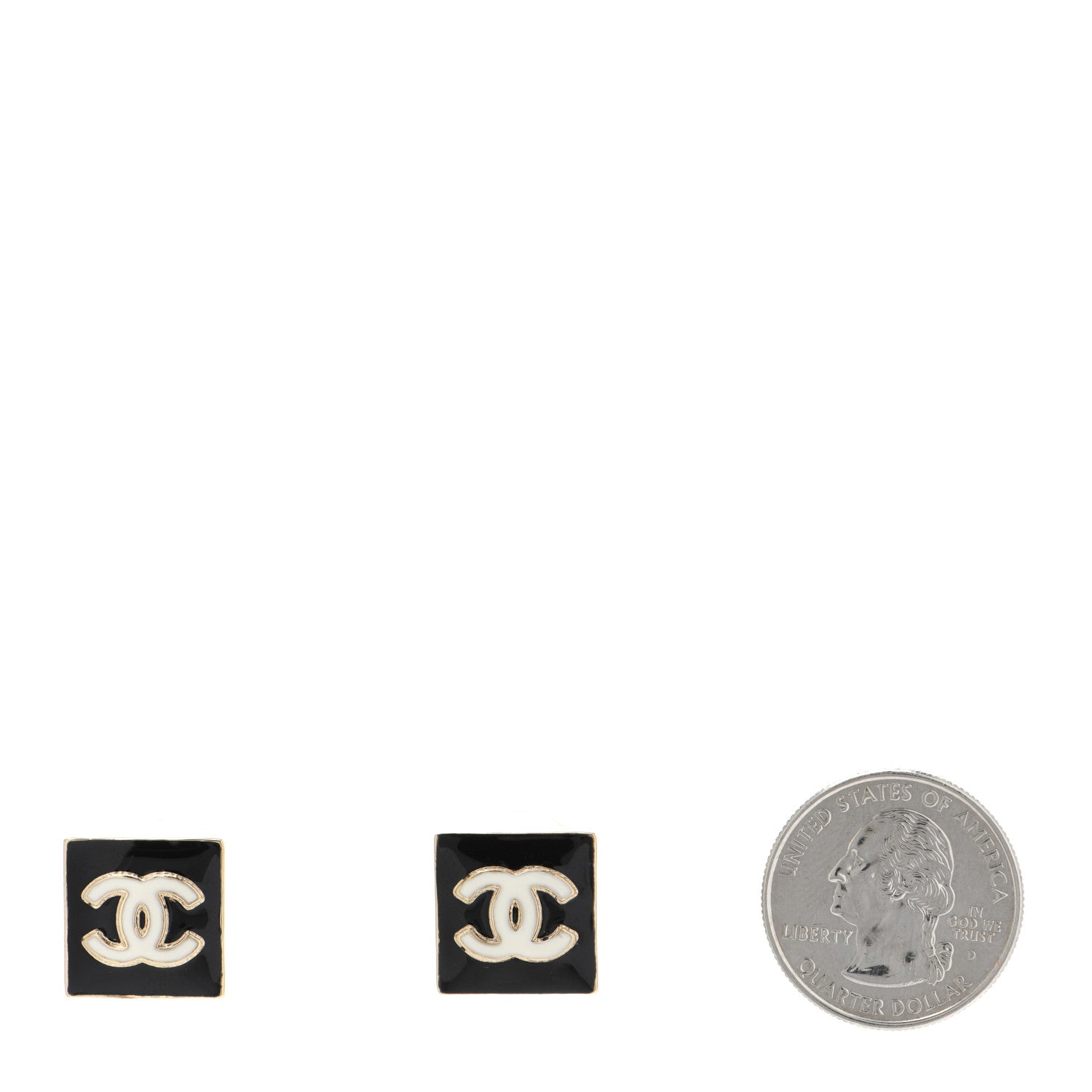 Chanel Metal Enamel CC Square Earrings Gold Black White 2 of 4
