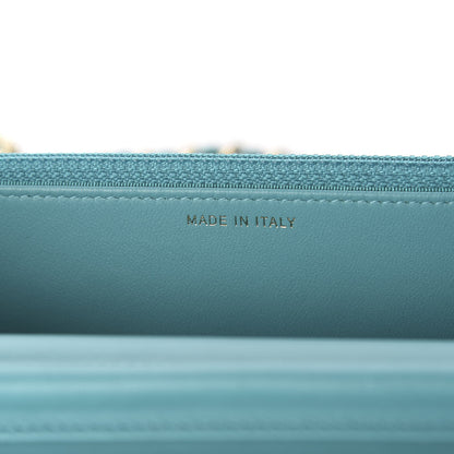 Chanel Lambskin Chevron Quilted Wallet On Chain WOC Turquoise 6 of 10