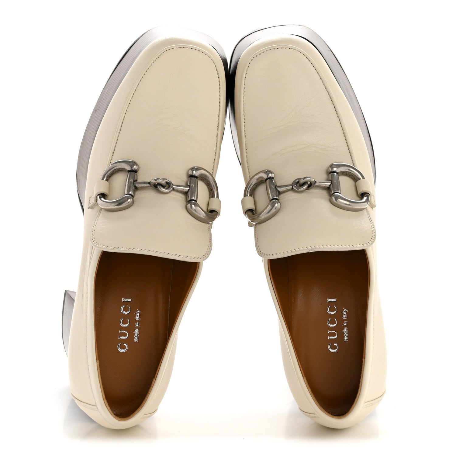Gucci Malaga Kid Horsebit Platform Loafers 35 Mystic White 1884815