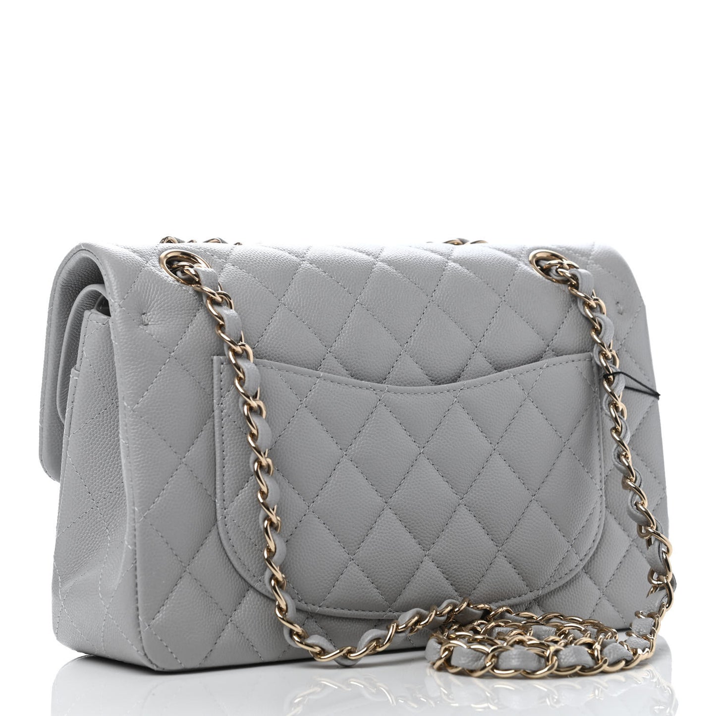 Caviar Quilted Small Double Flap Grey