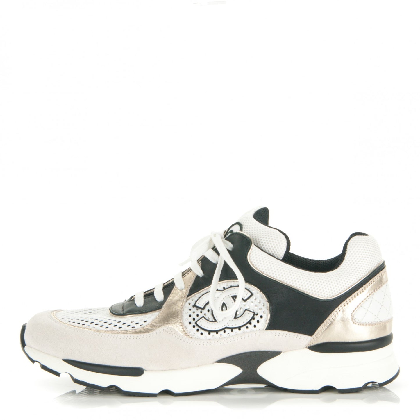 Suede Calfskin CC Sneakers 40 Navy White Gold