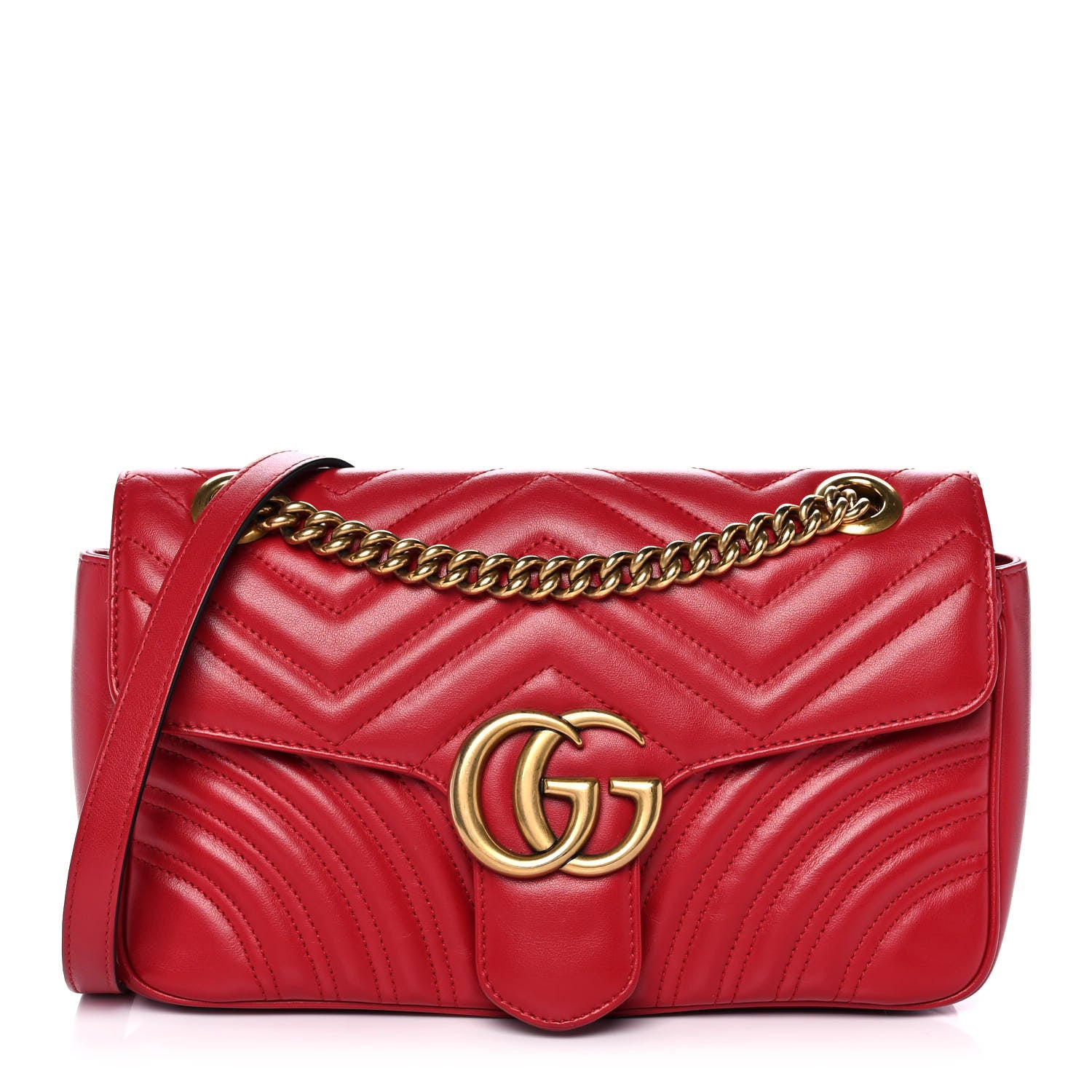 Gucci Calfskin Matelasse Small GG Marmont Shoulder Bag Hibiscus Red 1 of 11