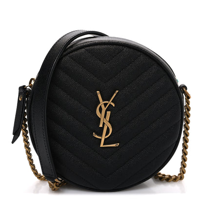 Saint Laurent Grain De Poudre Matelasse Chevron Quilted Round Vinyle Camera Bag Black 1 of 11