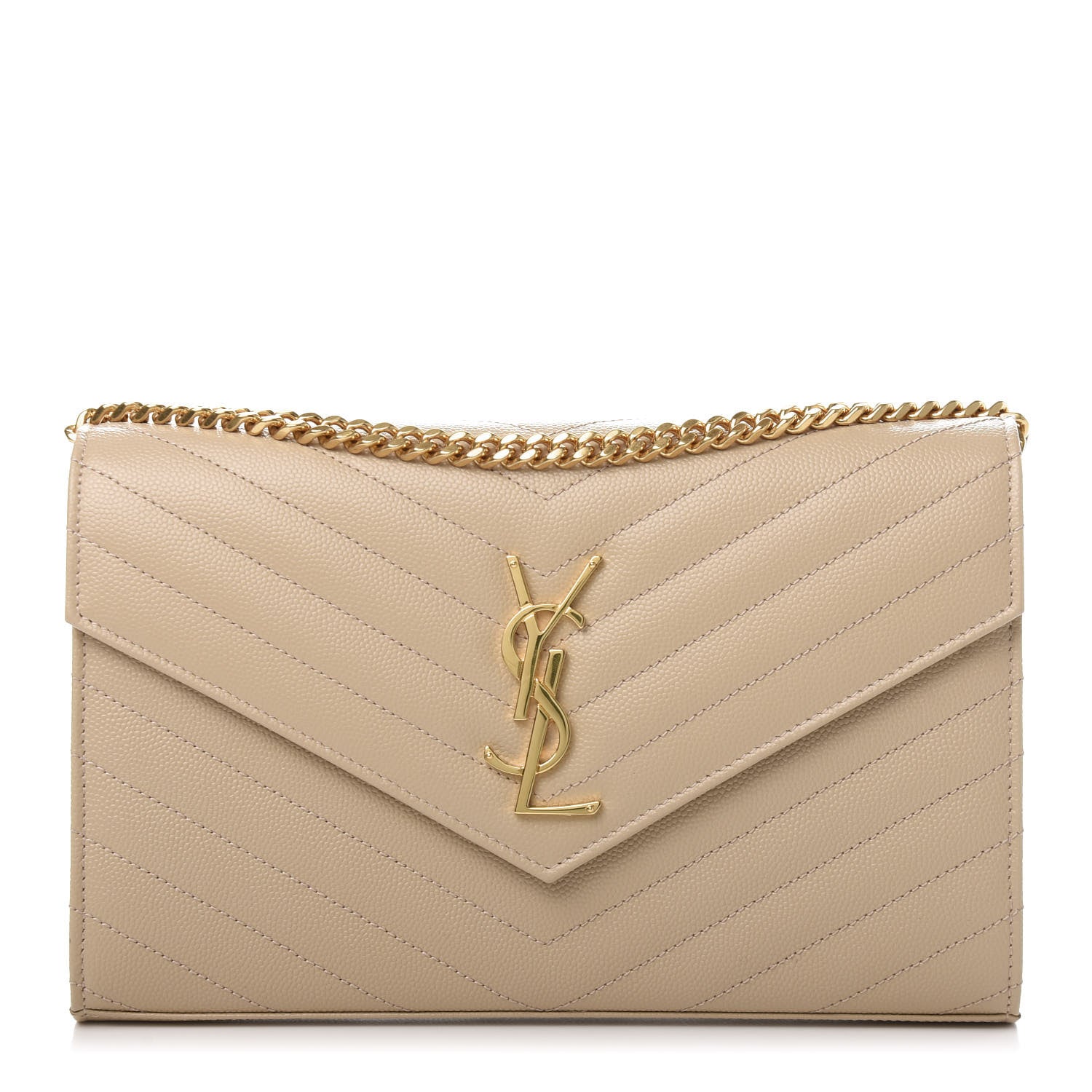 Saint Laurent Grain De Poudre Matelasse Chevron Monogram Chain Wallet Nude Powder 1 of 10