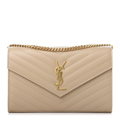 Saint Laurent Grain De Poudre Matelasse Chevron Monogram Chain Wallet Nude Powder 1 of 10