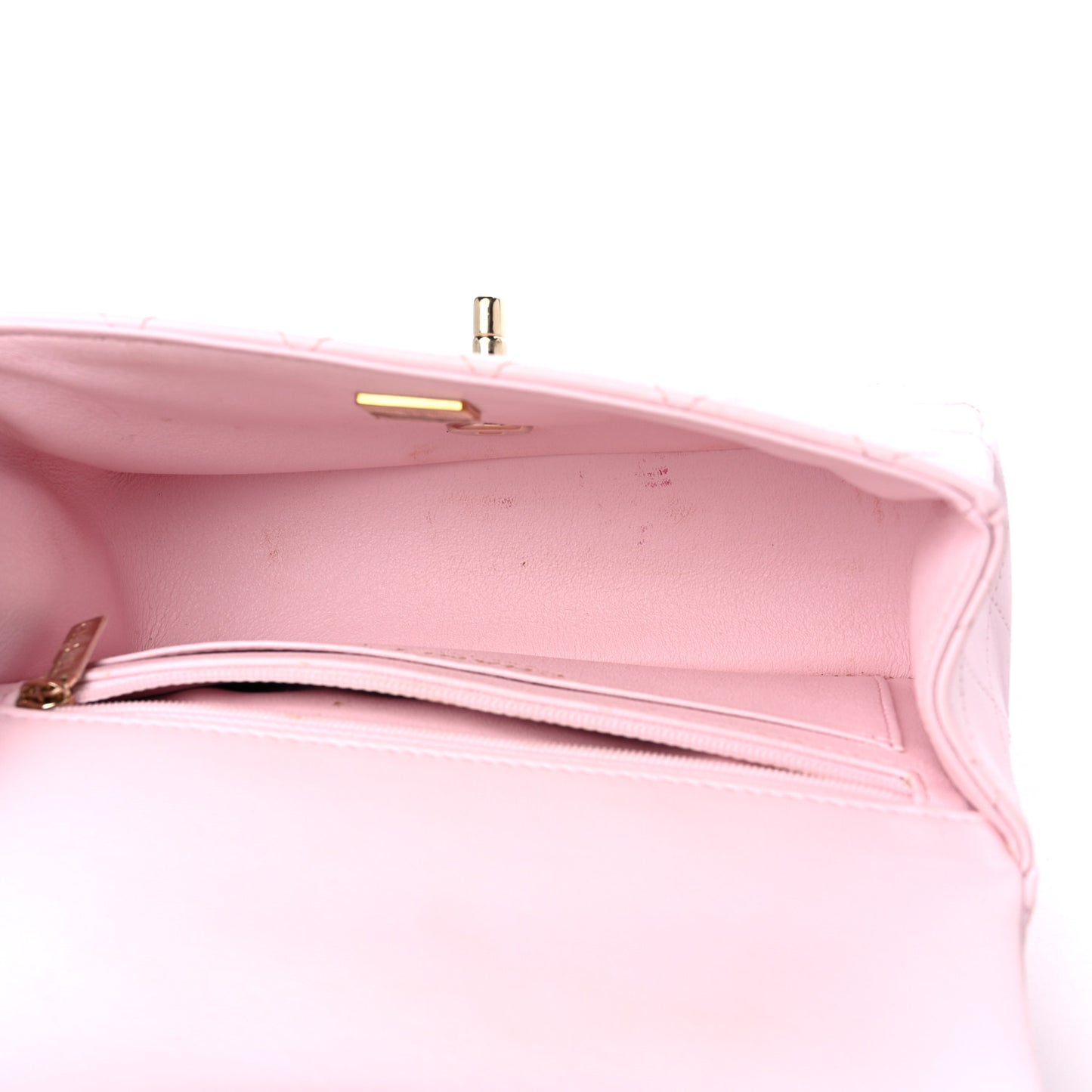 Lambskin Quilted Mini Top Handle Rectangular Flap Light Pink