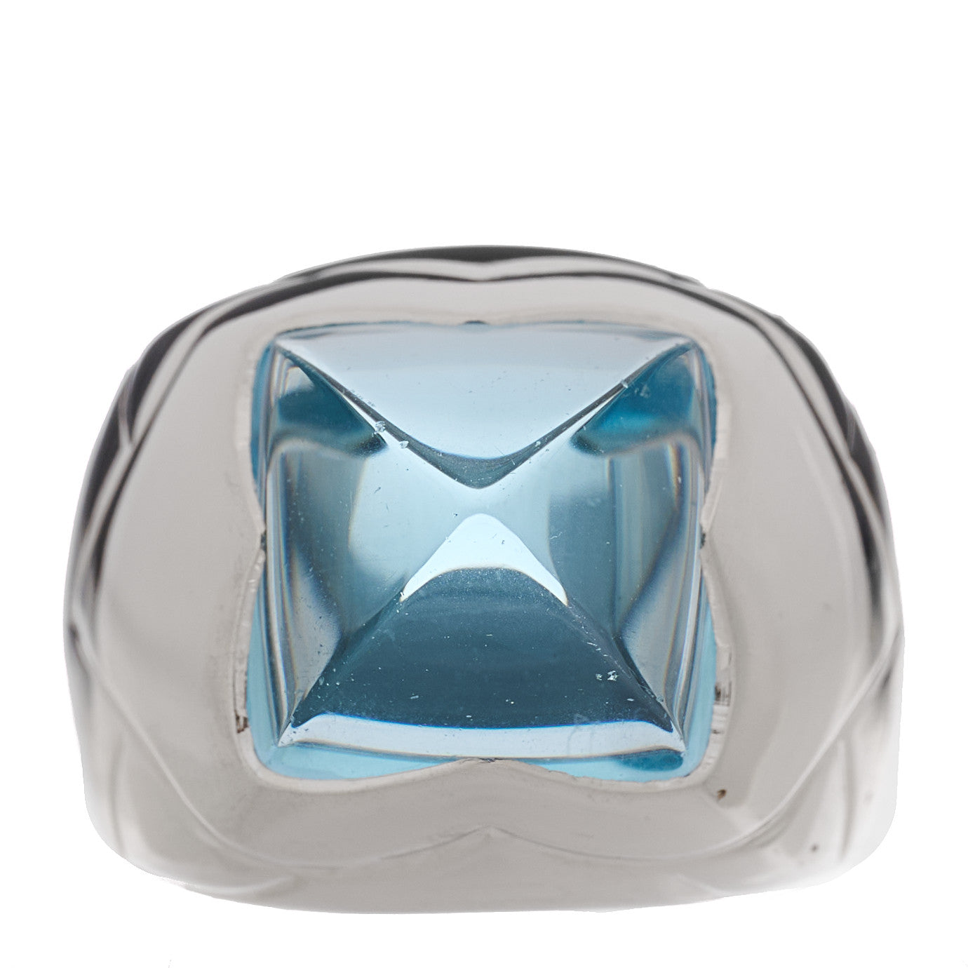 Bulgari 18K White Gold Aquamarine Pyramide Ring 55 7.25 1 of 6