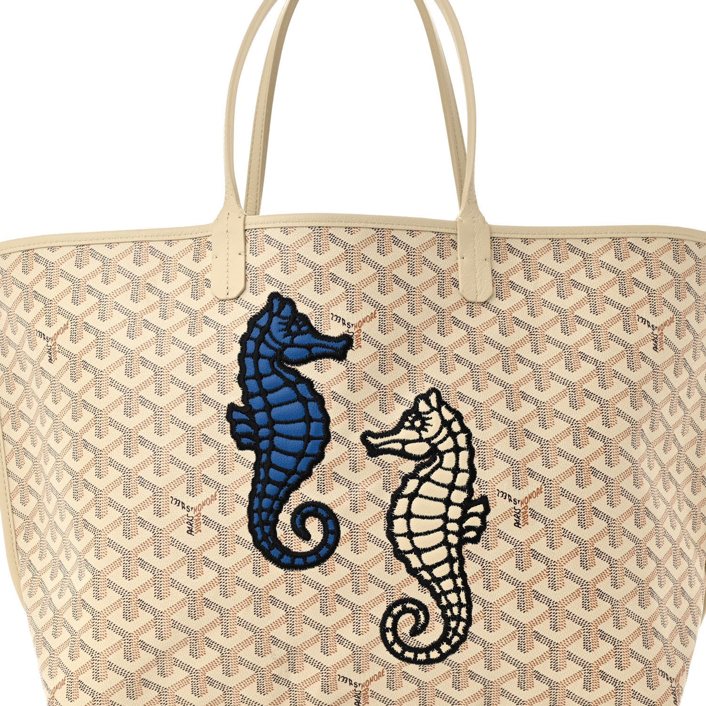 Goyardine Embroidered Seahorse Reversible Anjou PM Sand