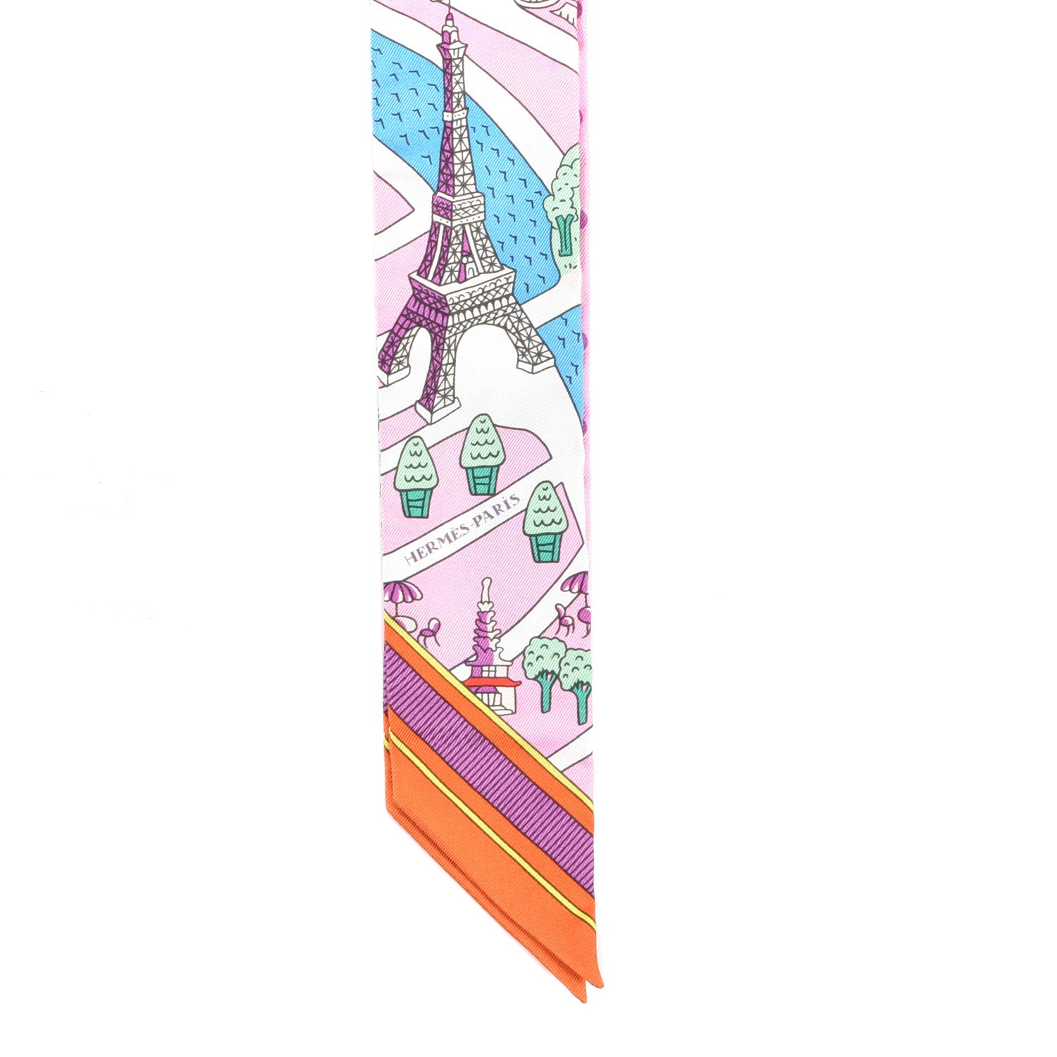 Hermes Silk Les Nouveaux Amoureux de Paris Twilly Rose Buvard White Vert 2 of 3