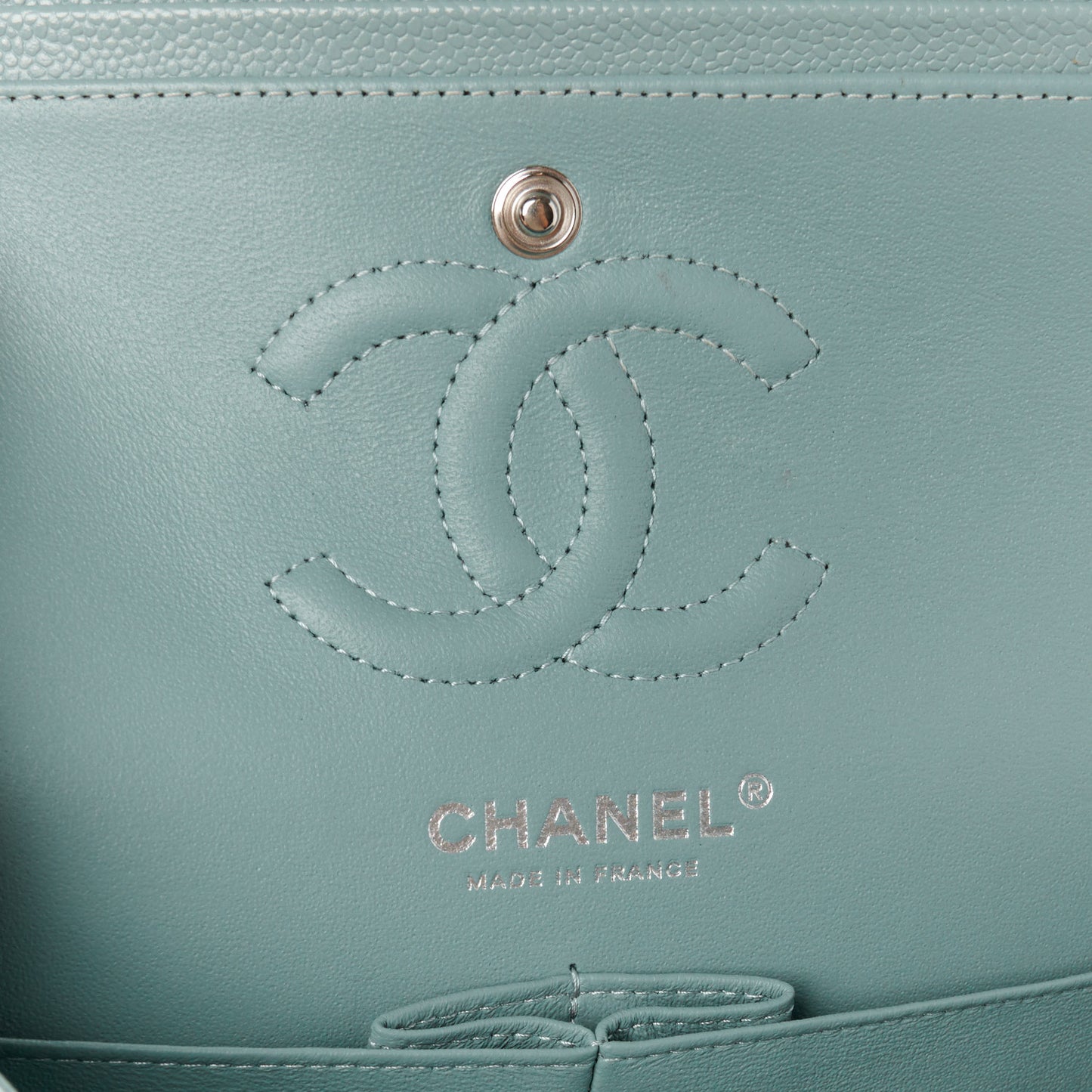 Caviar Quilted Small Double Flap Light Blue