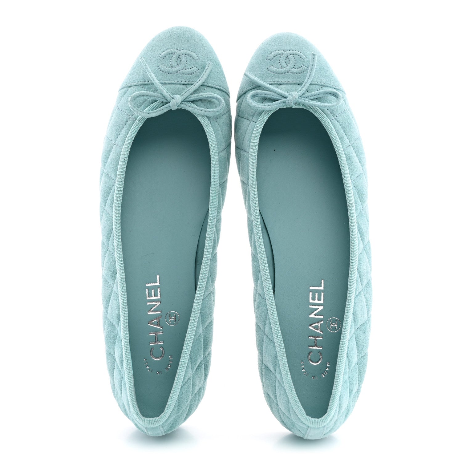 Chanel Suede Calfskin Quilted Cap Toe CC Ballerina Flats 41 Light Blue 2 of 11
