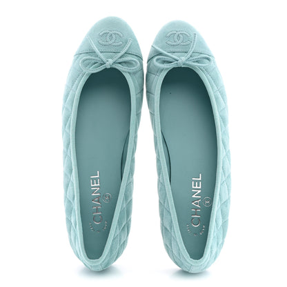 Chanel Suede Calfskin Quilted Cap Toe CC Ballerina Flats 41 Light Blue 2 of 11