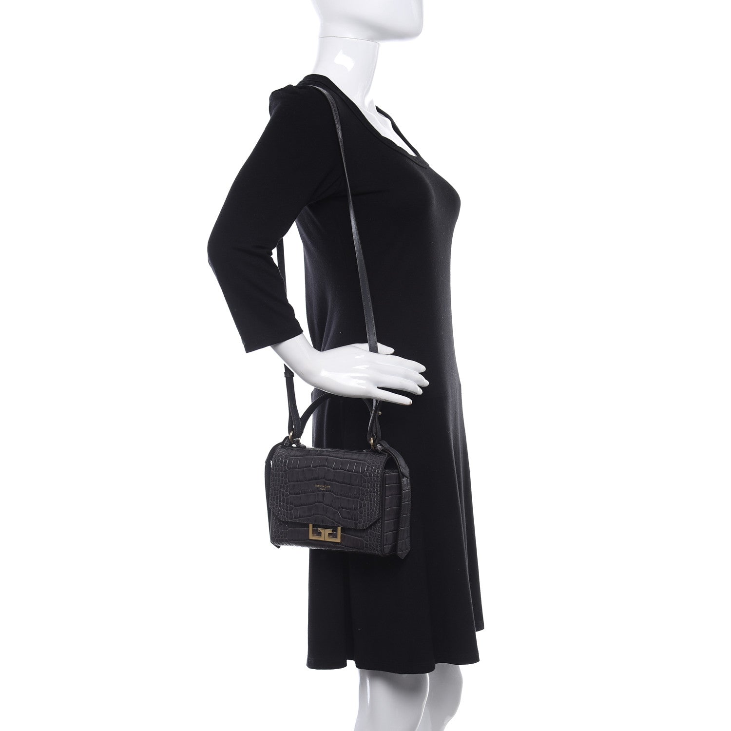 Givenchy Calfskin Crocodile Embossed Eden Mini Top Handle Storm Grey 2 of 8